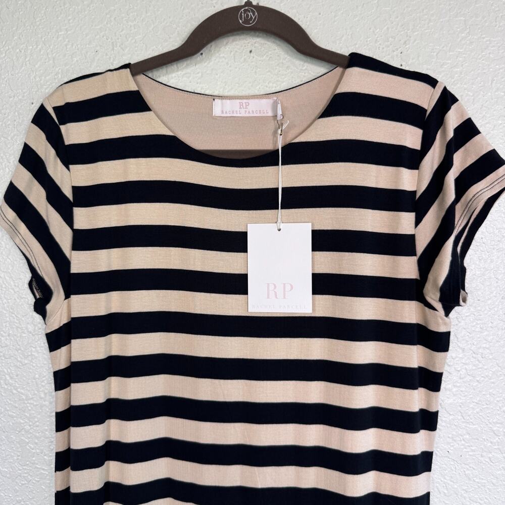 Rachel Parcell T Shirt Dress Womens XL Stripe Rayon Jersey Casual Soft Black Tan - Picture 4 of 11